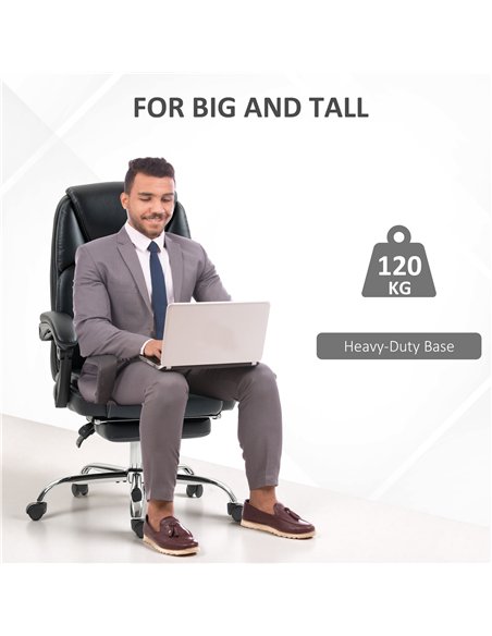 HOMCOM Faux Leather Reclining Office Chair, with Footrest - Black