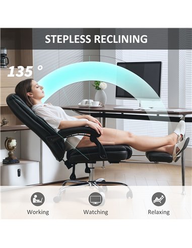 HOMCOM Faux Leather Reclining Office Chair, with Footrest - Black