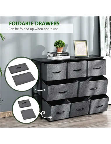 HOMCOM Chest of Drawers with 8 Foldable Drawers, 3-Tier Fabric Bedroom Dresser, Clothes Storage Unit for Bedroom Living Room, Da