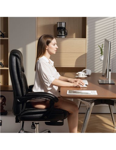 HOMCOM Faux Leather Reclining Office Chair, with Footrest - Black