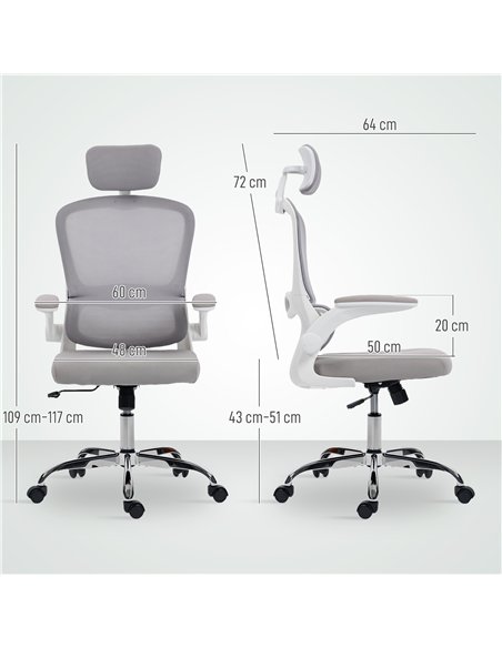 HOMCOM Mesh Back Office Chair, with Lumbar Support - Grey