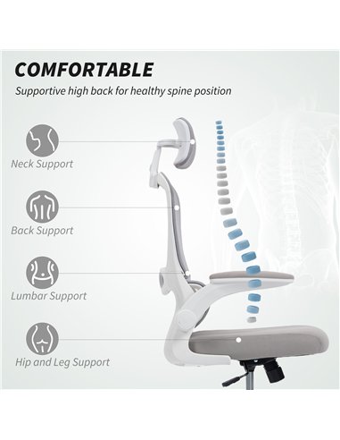 HOMCOM Mesh Back Office Chair, with Lumbar Support - Grey
