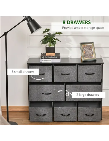 HOMCOM Chest of Drawers with 8 Foldable Drawers, 3-Tier Fabric Bedroom Dresser, Clothes Storage Unit for Bedroom Living Room, Da