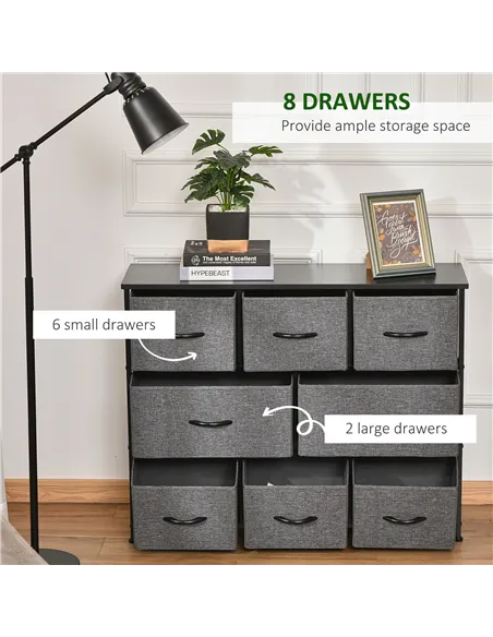 HOMCOM Chest of Drawers with 8 Foldable Drawers, 3-Tier Fabric Bedroom Dresser, Clothes Storage Unit for Bedroom Living Room, Da