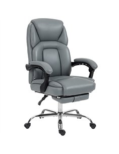 HOMCOM Faux Leather Reclining Office Chair, with Footrest - Grey