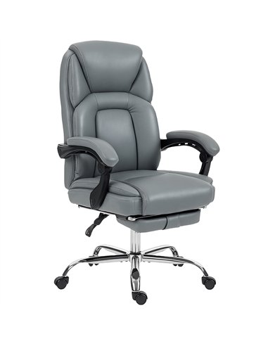 HOMCOM Faux Leather Reclining Office Chair, with Footrest - Grey