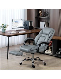 HOMCOM Faux Leather Reclining Office Chair, with Footrest - Grey 2