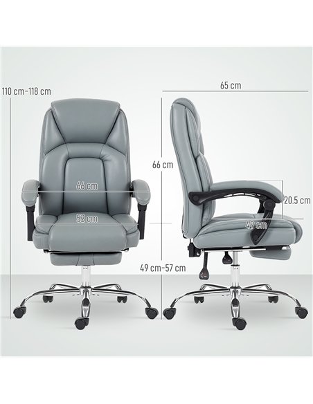 HOMCOM Faux Leather Reclining Office Chair, with Footrest - Grey