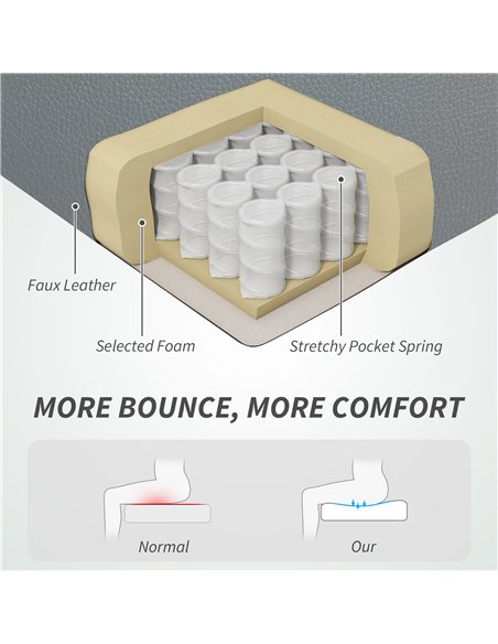 HOMCOM Faux Leather Reclining Office Chair, with Footrest - Grey