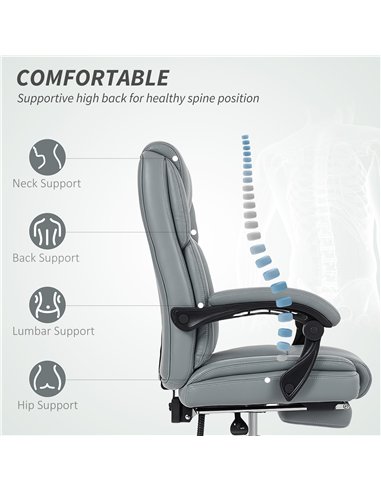 HOMCOM Faux Leather Reclining Office Chair, with Footrest - Grey