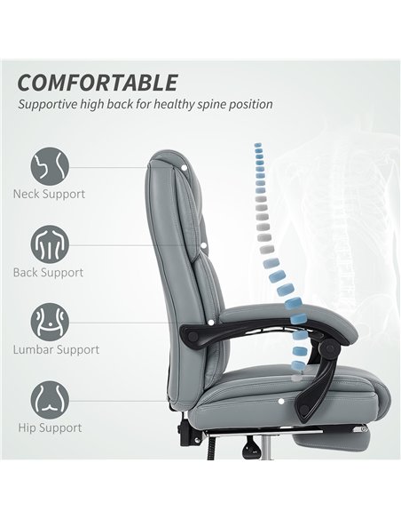 HOMCOM Faux Leather Reclining Office Chair, with Footrest - Grey