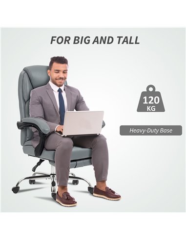 HOMCOM Faux Leather Reclining Office Chair, with Footrest - Grey