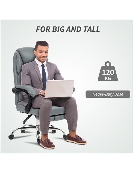 HOMCOM Faux Leather Reclining Office Chair, with Footrest - Grey