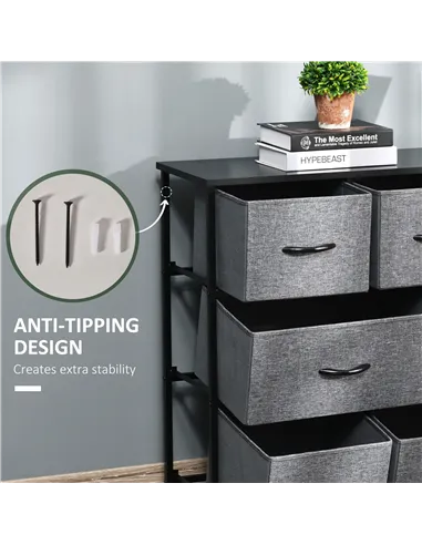 HOMCOM Chest of Drawers with 8 Foldable Drawers, 3-Tier Fabric Bedroom Dresser, Clothes Storage Unit for Bedroom Living Room, Da