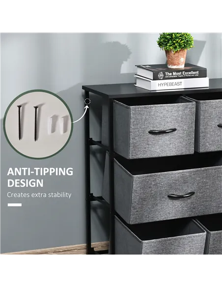 HOMCOM Chest of Drawers with 8 Foldable Drawers, 3-Tier Fabric Bedroom Dresser, Clothes Storage Unit for Bedroom Living Room, Da