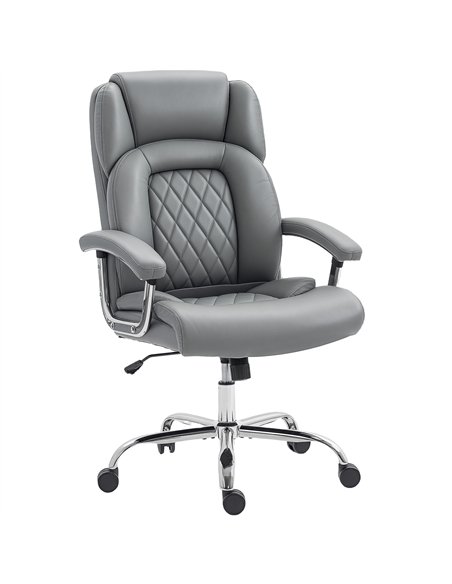 HOMCOM Big and Tall Office Chair 180kg with Spring Cushion, PU Leather - Grey