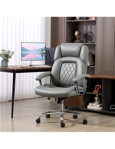 HOMCOM Big and Tall Office Chair 180kg with Spring Cushion, PU Leather - Grey