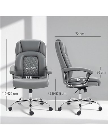 HOMCOM Big and Tall Office Chair 180kg with Spring Cushion, PU Leather - Grey