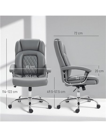 HOMCOM Big and Tall Office Chair 180kg with Spring Cushion, PU Leather - Grey