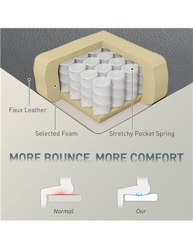 HOMCOM Big and Tall Office Chair 180kg with Spring Cushion, PU Leather - Grey