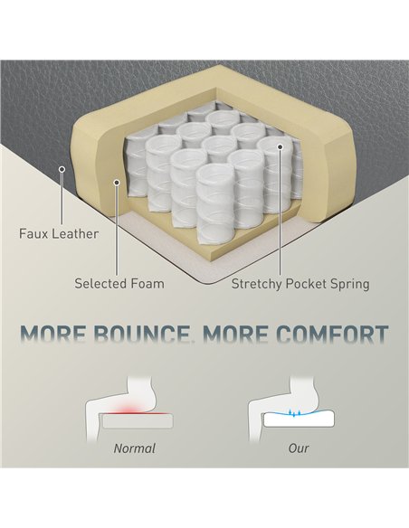 HOMCOM Big and Tall Office Chair 180kg with Spring Cushion, PU Leather - Grey