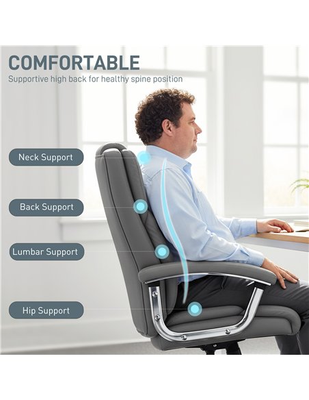 HOMCOM Big and Tall Office Chair 180kg with Spring Cushion, PU Leather - Grey