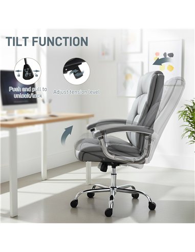 HOMCOM Big and Tall Office Chair 180kg with Spring Cushion, PU Leather - Grey