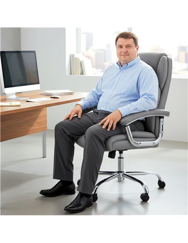 HOMCOM Big and Tall Office Chair 180kg with Spring Cushion, PU Leather - Grey
