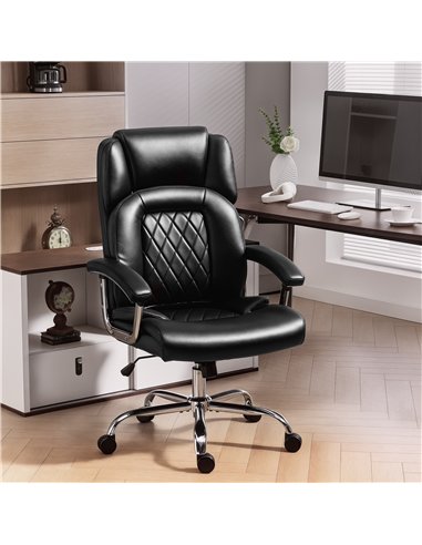 HOMCOM Big and Tall Office Chair 180kg with Spring Cushion, PU Leather - Black
