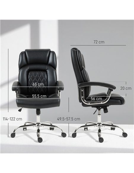 HOMCOM Big and Tall Office Chair 180kg with Spring Cushion, PU Leather - Black