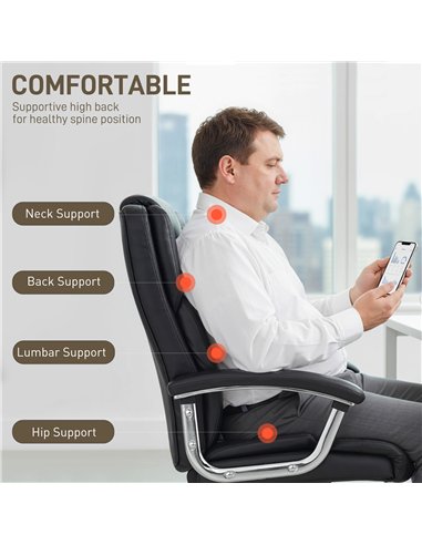 HOMCOM Big and Tall Office Chair 180kg with Spring Cushion, PU Leather - Black