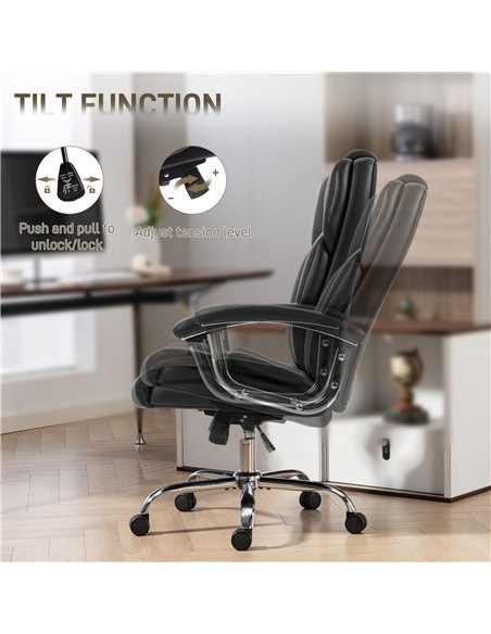 HOMCOM Big and Tall Office Chair 180kg with Spring Cushion, PU Leather - Black
