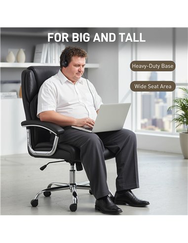 HOMCOM Big and Tall Office Chair 180kg with Spring Cushion, PU Leather - Black