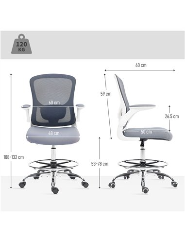 HOMCOM Draughtsman Chair, with Adjustable Lumbar - Charcoal Grey