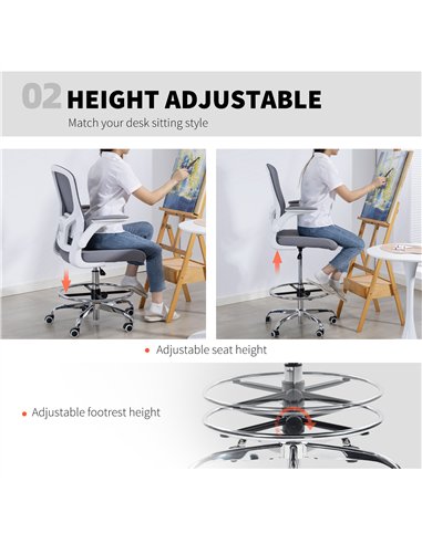 HOMCOM Draughtsman Chair, with Adjustable Lumbar - Charcoal Grey