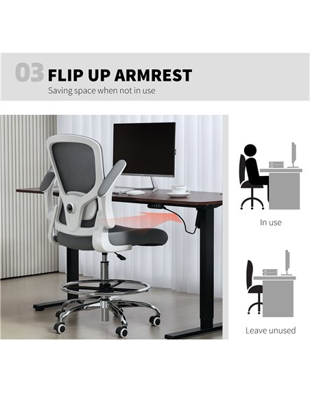 HOMCOM Draughtsman Chair, with Adjustable Lumbar - Charcoal Grey