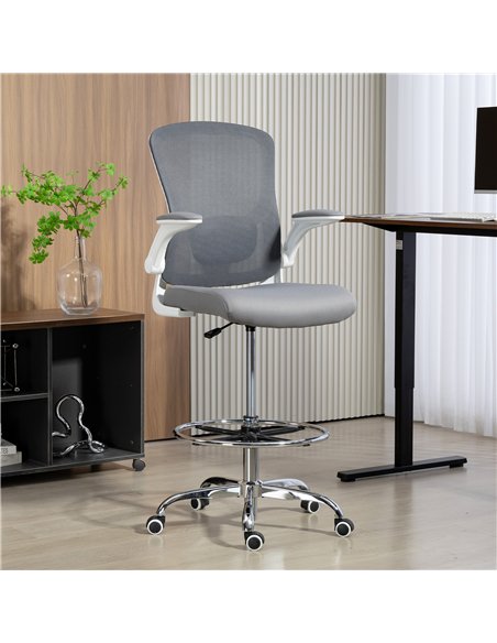 HOMCOM Draughtsman Chair, with Adjustable Lumbar - Charcoal Grey