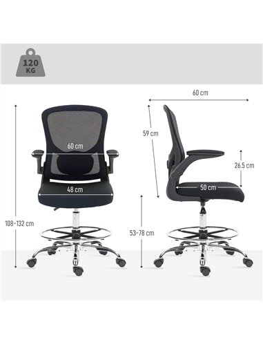 HOMCOM Draughtsman Chair, with Adjustable Lumbar - Black