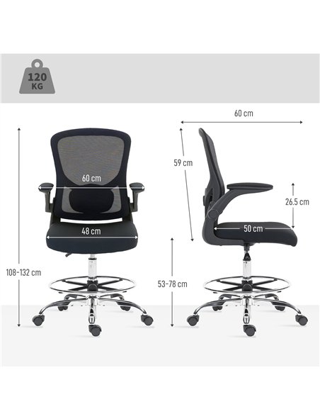 HOMCOM Draughtsman Chair, with Adjustable Lumbar - Black