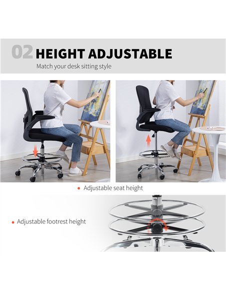 HOMCOM Draughtsman Chair, with Adjustable Lumbar - Black