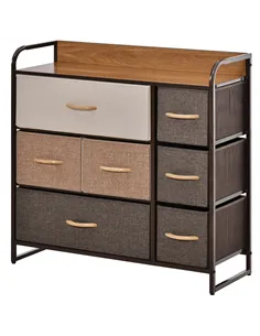 HOMCOM Chest of Drawers with 7 Foldable Drawers, 3-Tier Fabric Bedroom Dresser, Clothes Storage Unit for Bedroom, Living Room, M
