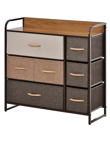 HOMCOM Chest of Drawers with 7 Foldable Drawers, 3-Tier Fabric Bedroom Dresser, Clothes Storage Unit for Bedroom, Living Room, M