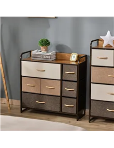 HOMCOM Chest of Drawers with 7 Foldable Drawers, 3-Tier Fabric Bedroom Dresser, Clothes Storage Unit for Bedroom, Living Room, M 2