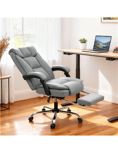 HOMCOM 155° Reclining Faux Leather Swivel Office Chair -Black