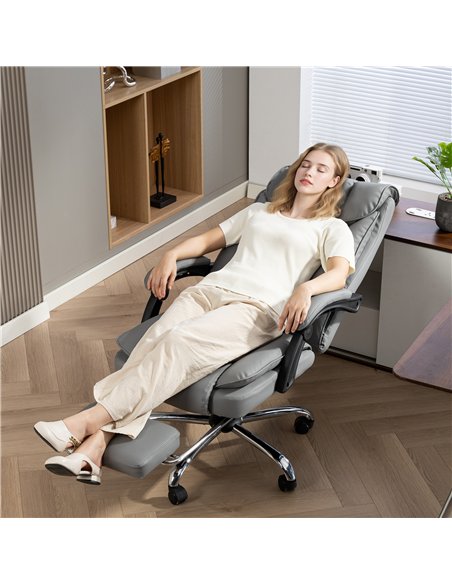 HOMCOM 155° Reclining Faux Leather Swivel Office Chair -Black