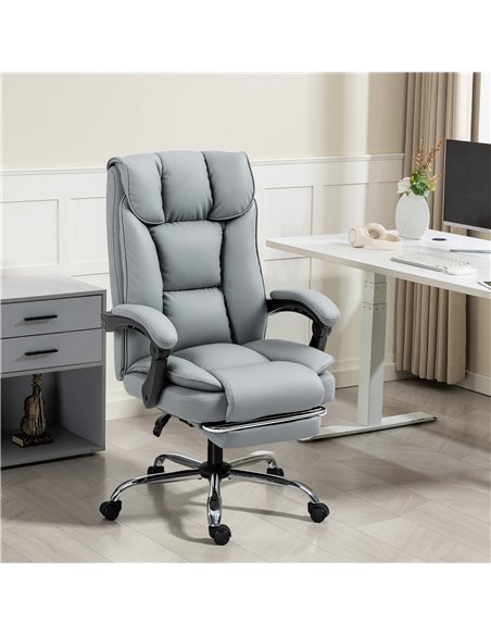 HOMCOM 155° Reclining Faux Leather Swivel Office Chair -Black