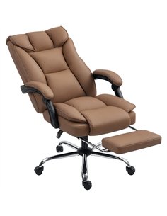 HOMCOM 155° Reclining Faux Leather Swivel Office Chair - Brown