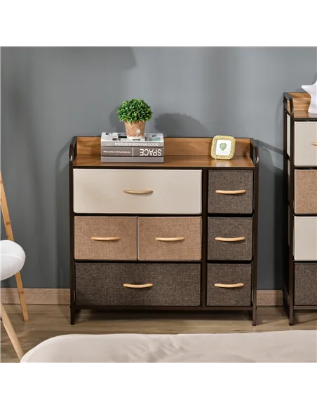 HOMCOM Chest of Drawers with 7 Foldable Drawers, 3-Tier Fabric Bedroom Dresser, Clothes Storage Unit for Bedroom, Living Room, M