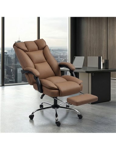 HOMCOM 155° Reclining Faux Leather Swivel Office Chair - Brown