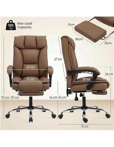 HOMCOM 155° Reclining Faux Leather Swivel Office Chair - Brown
